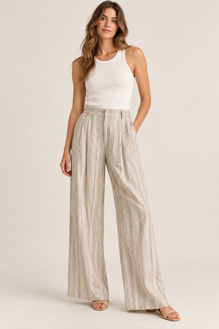 Anna October Striped Silk Blend Straight Leg Pants
